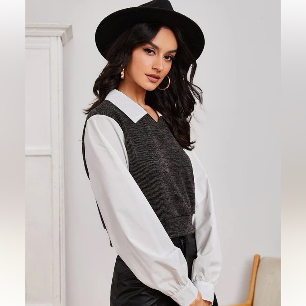 Vneck gray Colorblock‎ top